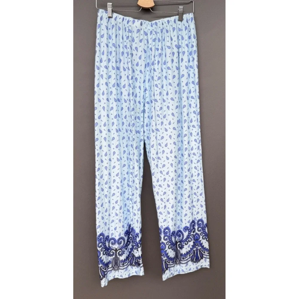 Blue Paisley Pajama Set 3x Short Sleeve Button Top Long Pants Sleepwear Lounge